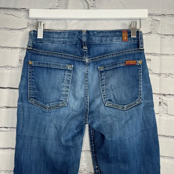 7 For All Mankind Blue Skinny Jeans 25x29 High-Rise Stretch Denim Distressed Y2K - Picture 9 of 16